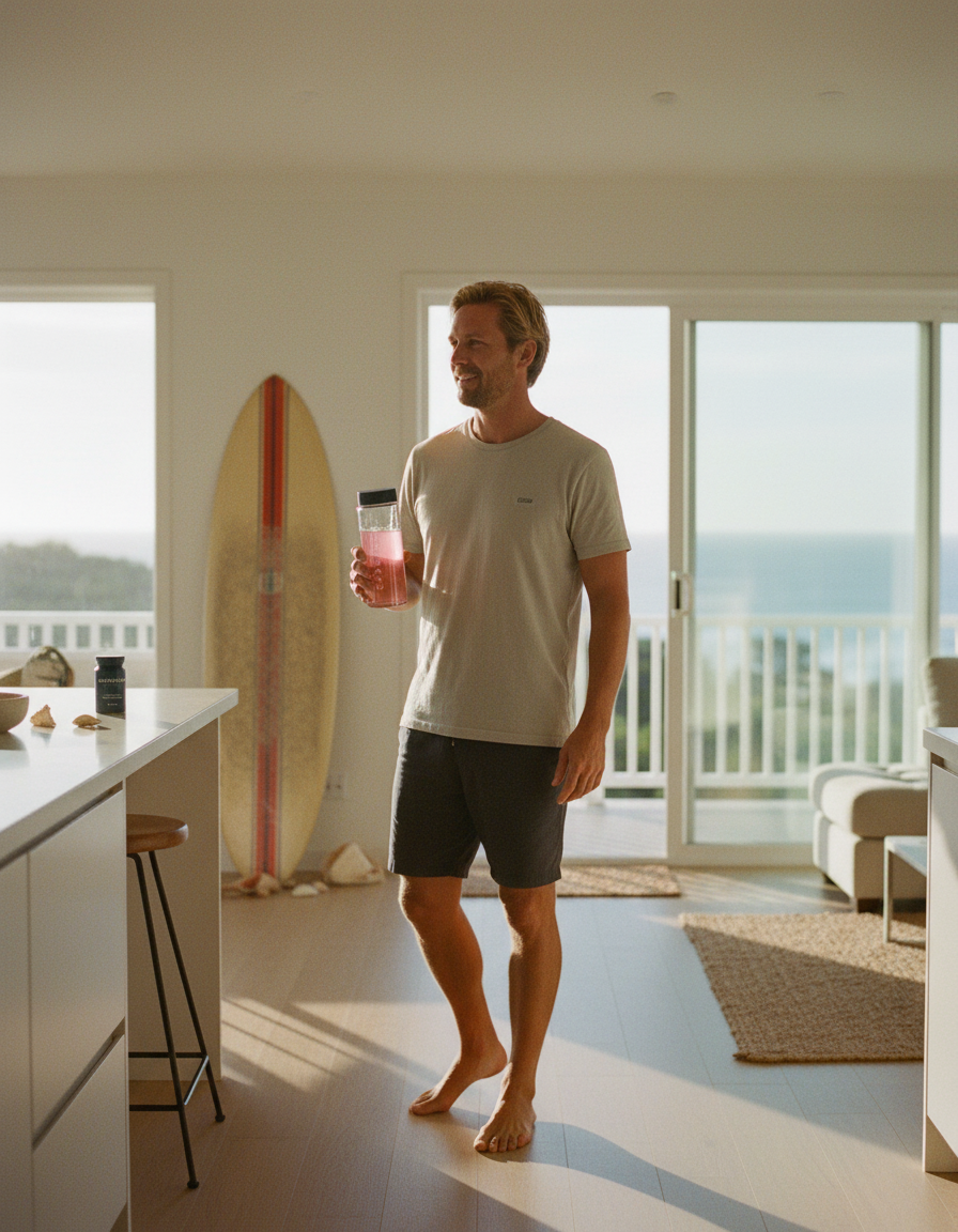 Man holding Coastline shaker in coastal kitchen